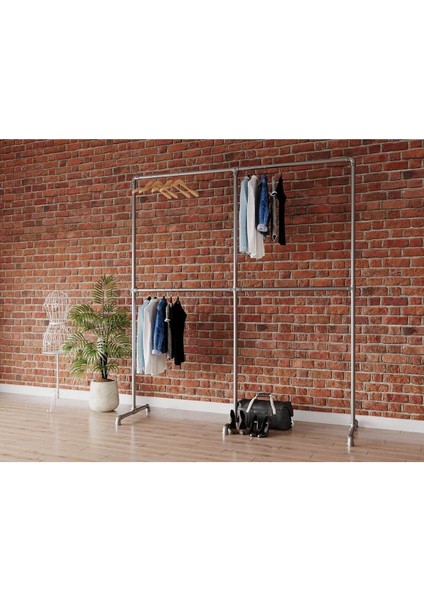 Endüstriyel Elbise Askılığı - Açık Gardrop Metal Elbise Teşhir Askısı - Butik Teşhir Rafı-6