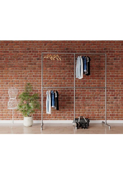 Endüstriyel Elbise Askılığı - Açık Gardrop Metal Elbise Teşhir Askısı - Butik Teşhir Rafı-6