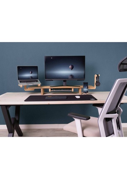 Ahşap Monitör Standı,çift Monitör Standı,çift Monitör Masa Çalışma Alanı Standı- Vernikli