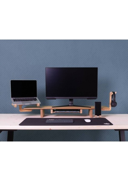 Ahşap Monitör Standı,çift Monitör Standı,çift Monitör Masa Çalışma Alanı Standı- Vernikli