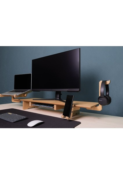 Ahşap Monitör Standı,çift Monitör Standı,çift Monitör Masa Çalışma Alanı Standı- Vernikli
