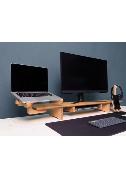 Ahşap Monitör Standı,çift Monitör Standı,çift Monitör Masa Çalışma Alanı Standı- Vernikli