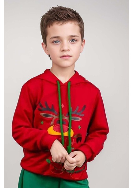 Kız Erkek Merry Christmas ve Geyik Baskılı Yeni Yıl Kırmızı Eşofman Takım fiyatları