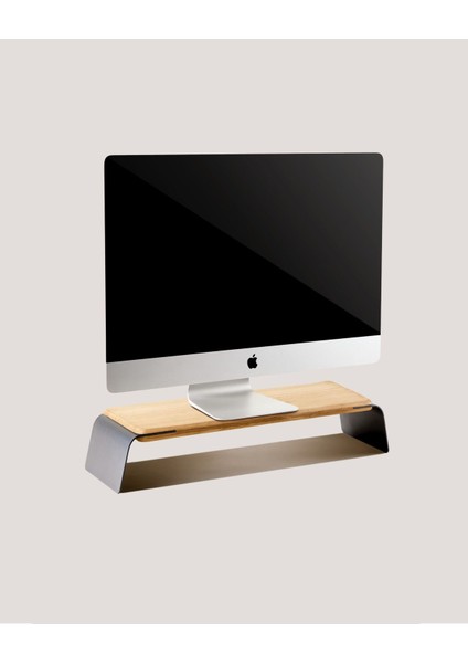 Premium Monitör Yükseltici Metal-Ahşap Stand - Monitör Desk Shelf - Meşe