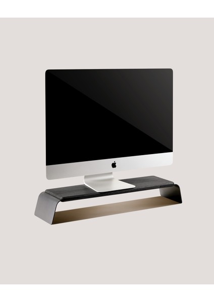Premium Monitör Yükseltici Metal-Ahşap Stand - Monitör Desk Shelf - Siyah