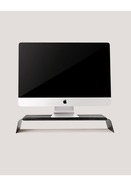Premium Monitör Yükseltici Metal-Ahşap Stand - Monitör Desk Shelf - Siyah