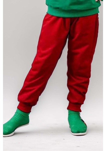 Kız Erkek Merry Christmas ve Geyik Baskılı Yeni Yıl Yeşil Eşofman Takım