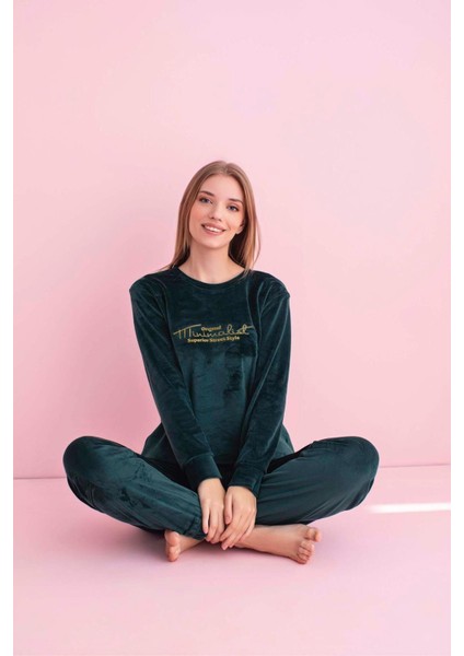 Kadın Kışlık Bisiklet Yaka Kadife Pijama Takımı 3025P - 1 Adet modelleri