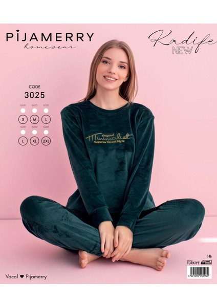 Kadın Kışlık Bisiklet Yaka Kadife Pijama Takımı 3025P - 1 Adet fırsatları