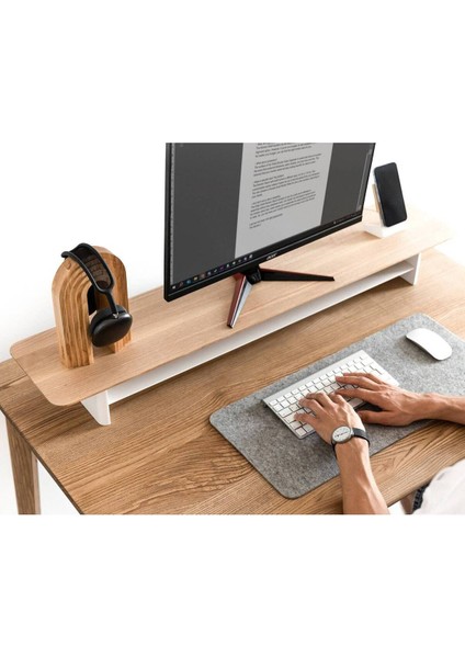Ahşap Masa Raf Monitör Standı Depolama ile Masif Ahşap Monitör Yükseltici - 110 cm