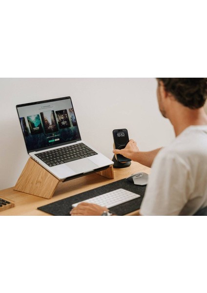 Monitör Standı - Ahşap Monitör Yükseltici - Açılı Meşe
