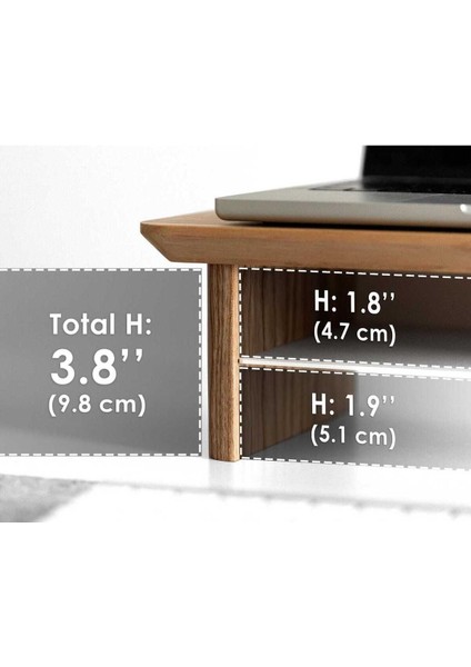 Ahşap Masa Monitör Standı Depolama ve Raflı - Çift Monitör Yükseltici - Kolay Montaj-Meşe