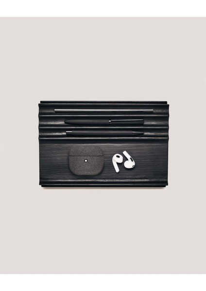 Masaüstü Premium Doğal Ağaç Düzenleyici - Masaüstü Organizer Siyah