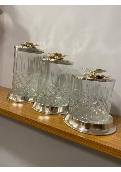 Kavonoz Seti 3'lü Kesme Cam Pirinç Kelebek Model Şeffaf Gümüş fırsatları