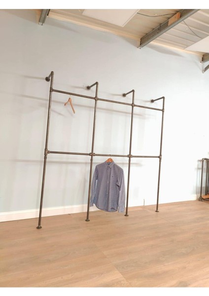 Endüstriyel Elbise Askılığı - Açık Gardrop Metal Elbise Teşhir Askısı - Butik Teşhir Rafı-16