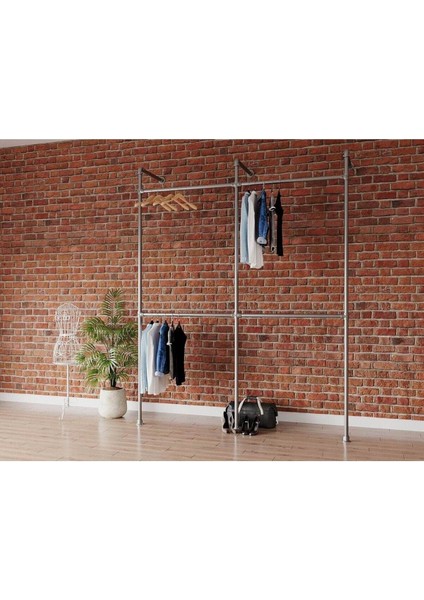 Endüstriyel Elbise Askılığı - Açık Gardrop Metal Elbise Teşhir Askısı - Butik Teşhir Rafı-4