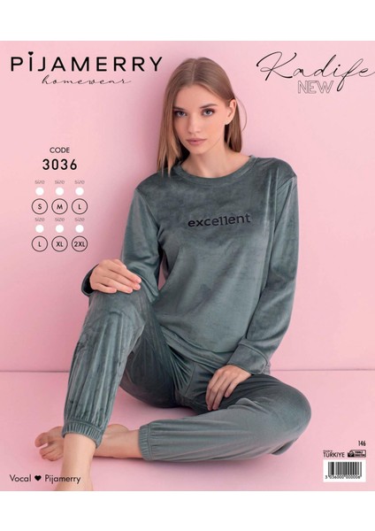 Kadın Kışlık Bisiklet Yaka Kadife Pijama Takımı 3036SY - 1 Adet fırsatları