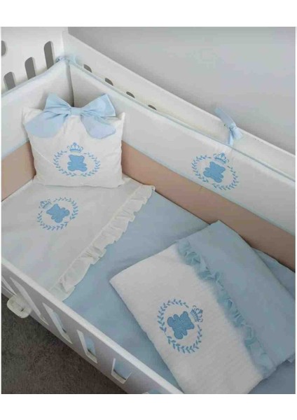 Deluxe Nakışlı Bebek Nevresim Takımı Mavi 4 Parça