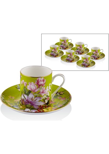 Botanica Yellow Porselen 12 Parça 6 Kişilik Kahve Fincan Takımı