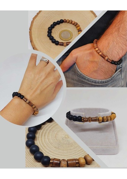 Zeytin Ağacı & Oniks Taşı 8mm Tasarım Bileklik Hawaii Model (5117)