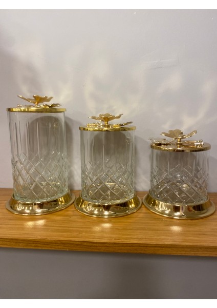 Kavonoz Seti 3'lü Kesme Cam Pirinç Kelebek Model Şeffaf Altın fiyatları