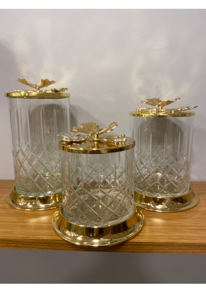 Kavonoz Seti 3'lü Kesme Cam Pirinç Kelebek Model Şeffaf Altın modelleri