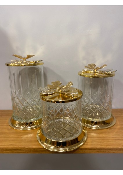 Kavonoz Seti 3'lü Kesme Cam Pirinç Kelebek Model Şeffaf Altın fırsatları