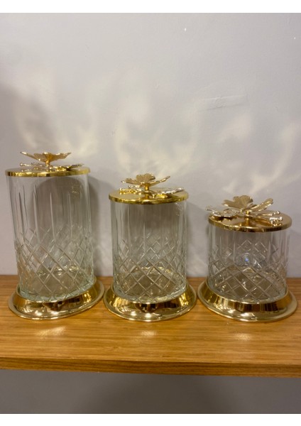 Kavonoz Seti 3'lü Kesme Cam Pirinç Kelebek Model Şeffaf Altın indirimleri