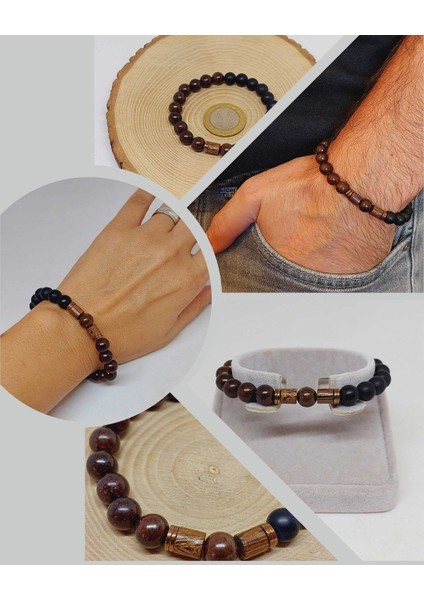 Ceviz Ağacı & Oniks Taşı 8mm Tasarım Bileklik Hawaii Model (5125)