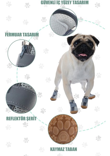 Köpek Ayakkabısı - Reflektörlü, Fermuarlı Köpek Ayakkabısı - Kaydırmaz Kauçuk Taban Köpek Ayakkabısı