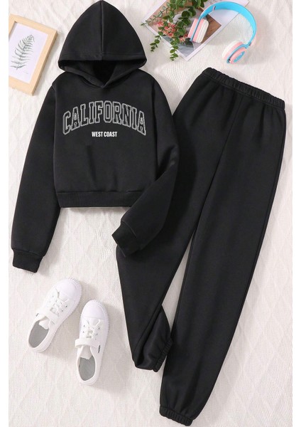 Uygun Tarz California Baskılı Erkek - Kız Rahat Eşofman Takımı
