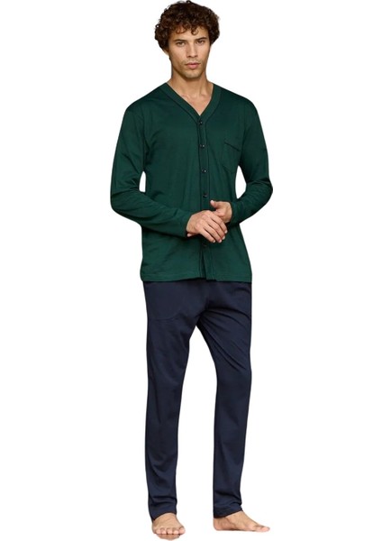 Erkek Battal Boydan Düğmeli Pijama Takım 9134