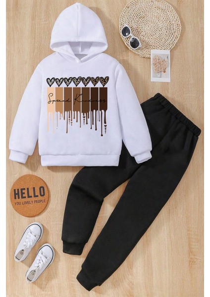 Uygun Tarz Leopar Kalp Baskılı Erkek - Kız Rahat Eşofman Takımı