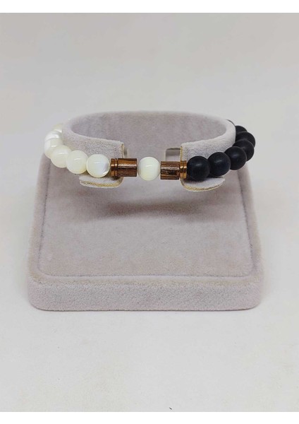 Sedef Beyaz Renk & Oniks Taşı 8mm Tasarım Bileklik Hawaii Model (14345) fiyatları