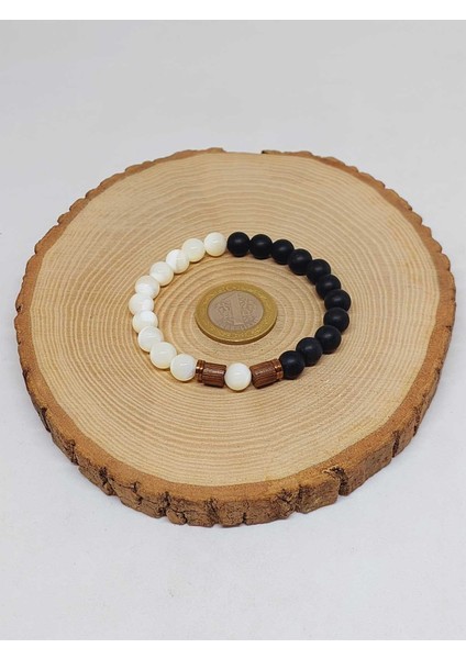 Sedef Beyaz Renk & Oniks Taşı 8mm Tasarım Bileklik Hawaii Model (14345) indirimleri