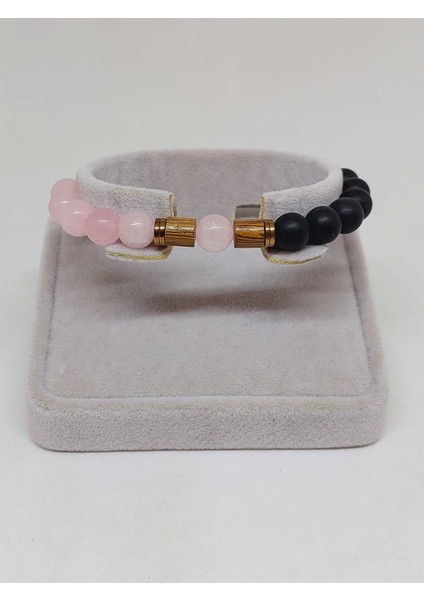 Pembe Kuvars & Oniks Taşı 8mm Tasarım Bileklik Hawaii Model (2958) fiyatları