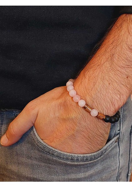 Pembe Kuvars & Oniks Taşı 8mm Tasarım Bileklik Hawaii Model (2958) modelleri