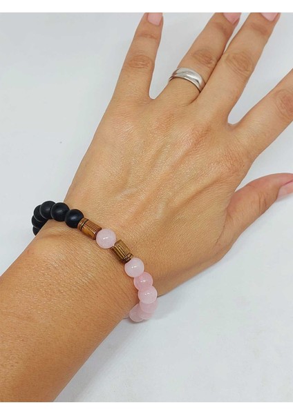 Pembe Kuvars & Oniks Taşı 8mm Tasarım Bileklik Hawaii Model (2958) fırsatları