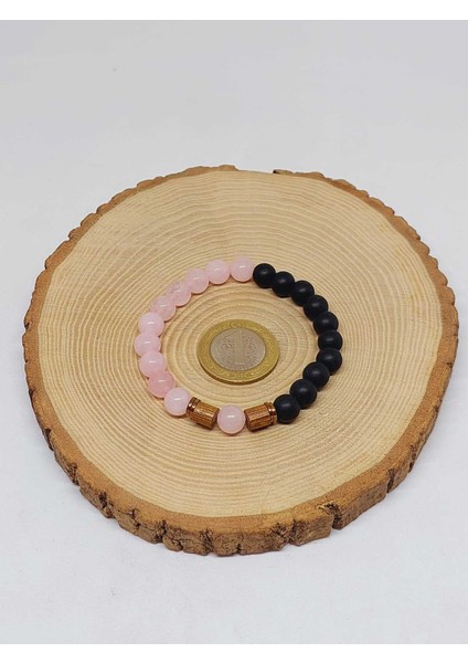 Pembe Kuvars & Oniks Taşı 8mm Tasarım Bileklik Hawaii Model (2958) indirimleri