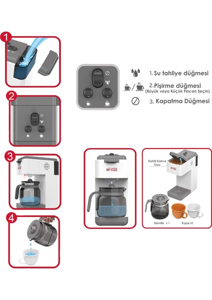 Oyuncak Filtre Kahve Makinesi Full Fonksiyon Gerçekçi Mutfak Aletleri