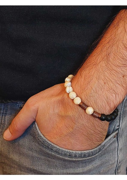 Sedef Karamel Renk & Oniks Taşı 8mm Tasarım Bileklik Hawaii Model (14365) modelleri