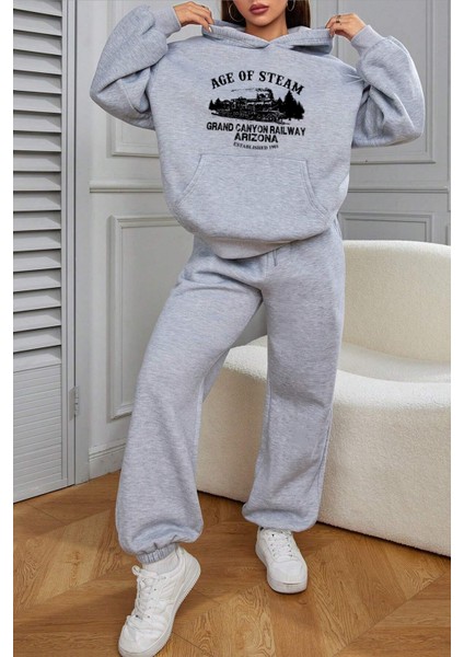 Uygun Tarz Age Of Steam Baskılı Unisex Eşofman Takımı