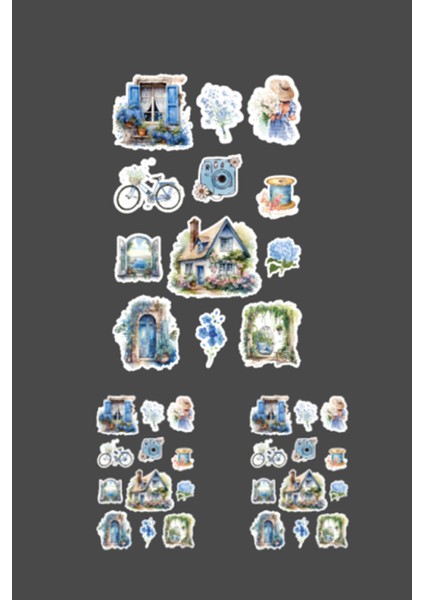 Vintage Blue Lady Sticker Set - 3 Adet - Parlak Kağıt fiyatları