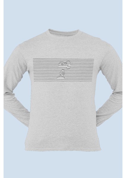 Çizgili Köpek Gri Bisiklet Yaka Uzun Kol Erkek Tişört fiyatları
