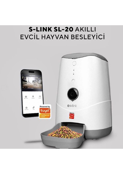 Sl-20 Hd Kameralı Akıllı Otomatik Kedi Köpek Besleyici Wifi Tuya Destekli