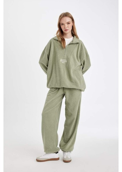 Standart Fit Beli Bağcıklı Lastikli Paça Cepli Baskılı Uzun Boy Polar Eşofman Altı modelleri