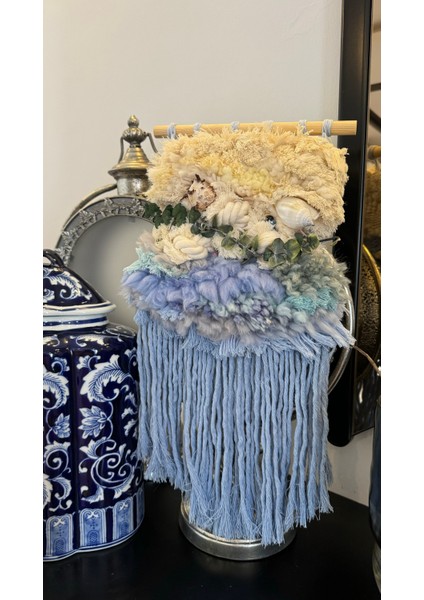 Deniz Çayırı Mavi Okaliptüs Çiçekli Deniz Kabuklu Püsküllü Bohem Doğa Esintili Ev Dekorasyonu modelleri