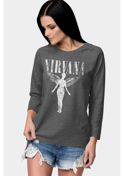 Melek Nirvana Antrasit Bisiklet Yaka Uzun Kol Kadın Tişört