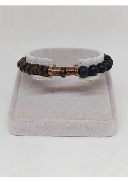 Ahşap Kahverengi Renkli & Oniks Taşı 8mm Tasarım Bileklik Hawaii Model (11127) fiyatları