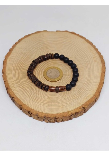 Ahşap Kahverengi Renkli & Oniks Taşı 8mm Tasarım Bileklik Hawaii Model (11127) indirimleri